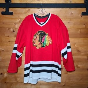 Vintage Chicago Blackhawks CCM Air-Maska Red Sewn Embroidered Jersey Size L